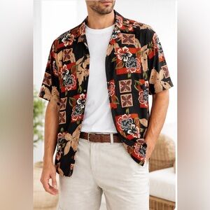 Island Stuff Men’s Hawaiian Shirt Tropical Floral Button Up Short Sleeve Size L